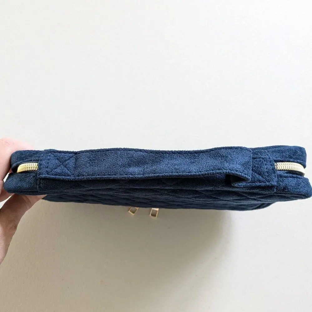 Quilted Navy Blue Travel Jewelry Organizer Case Zip Pouch Padded Storage Bag - Picture 4 of 12